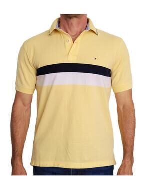 Tommy Hilfiger Men’s Medium Polo Shirt Yellow with Black Stripe & Logo